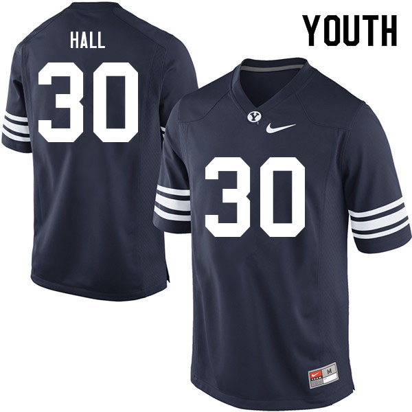 Youth #30 Kyson Hall BYU Cougars College Football Jerseys Sale-Navy